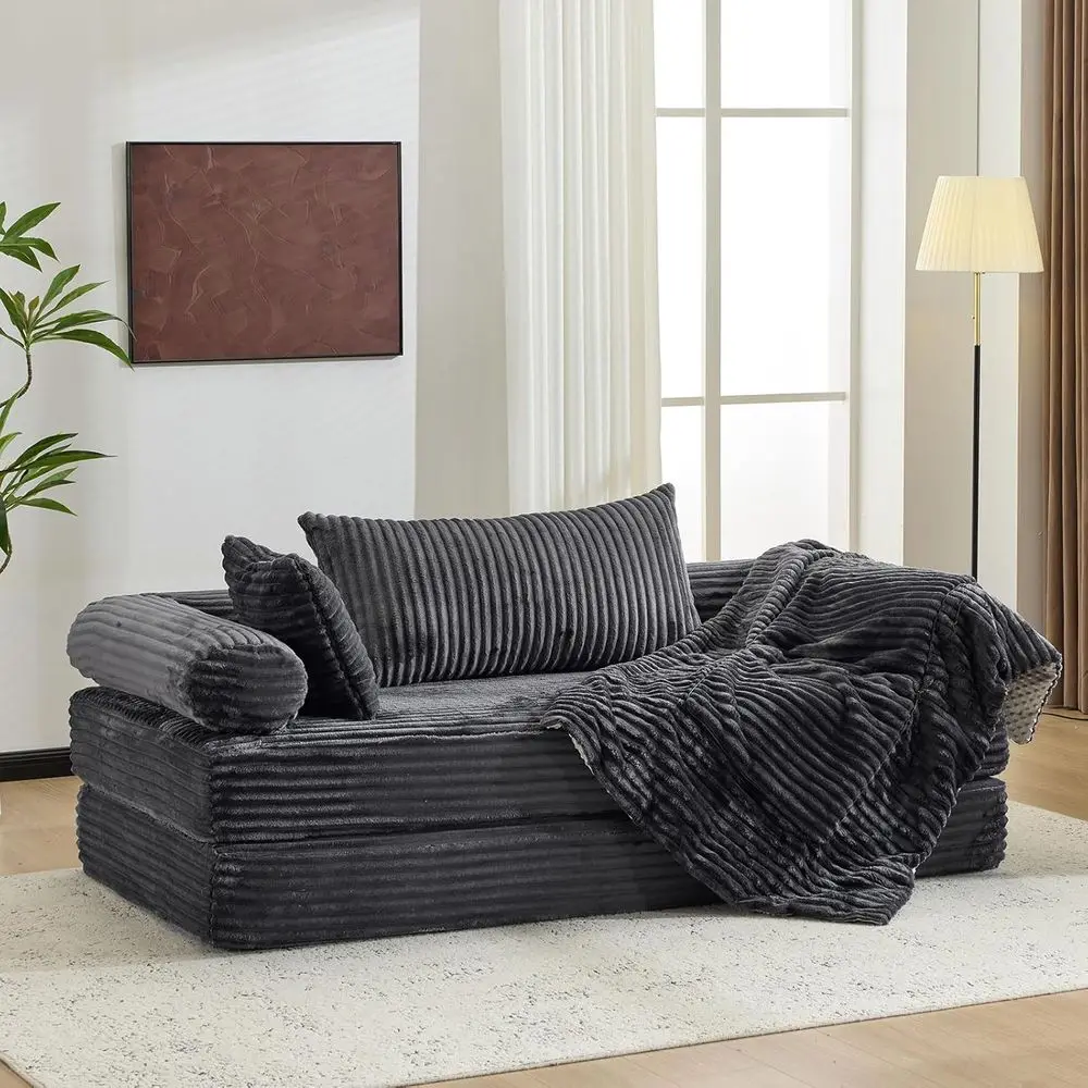 

Диван-кровать King Size из вельвета с подушкой 2-в-1, серый, для гостиной, спальни, зоны отдыха