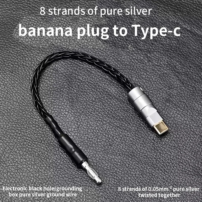 Pure Silver Electronic Black Hole Grounding Wire Banana Plug To Type-c / USB A Grounding Box Audio Cable