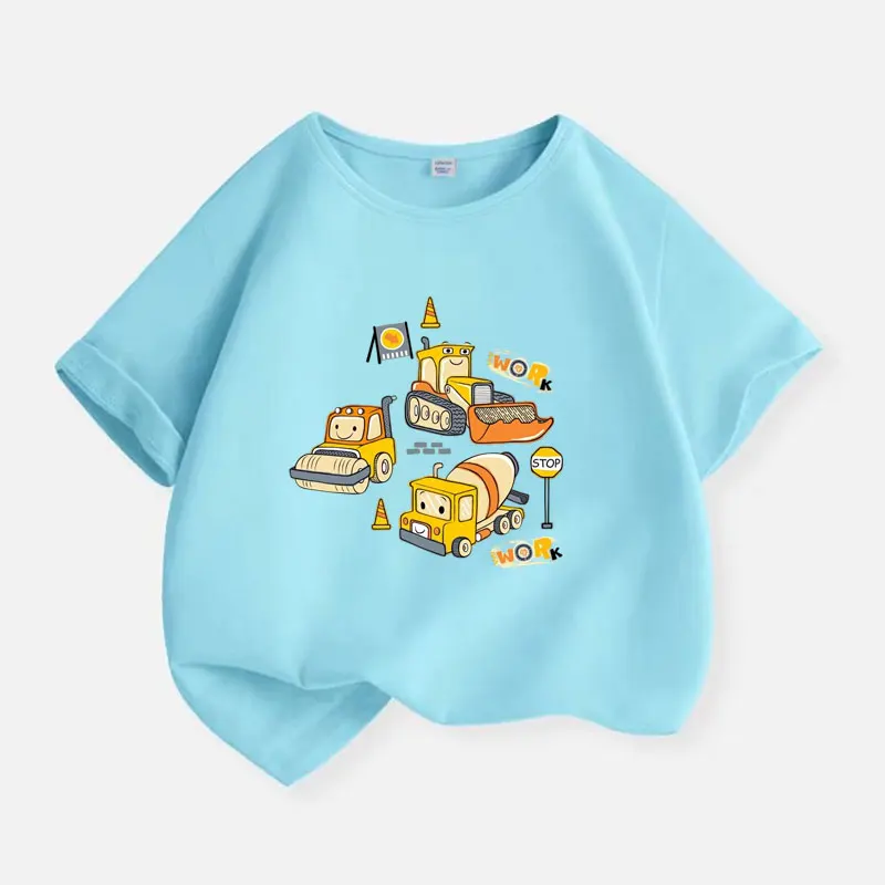 2026 Summer Car concrete mixer truck Print Cotton Boys T Shirt Sport Baby Kids TShirt Travel Casual Children Clothes Black Blue view 4
