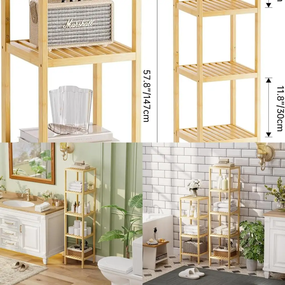 5段竹製収納棚オーガナイザー、多目的ラック、家庭用リビングルーム、寝室、キッチン用（ナチュラル）
