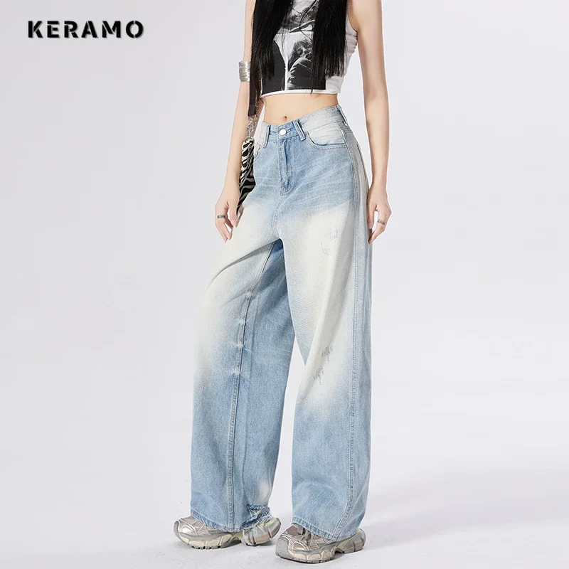 

Women's Y2K Baggy 2000s Denim Trouser Grunge Light Blue Street Retro High Waist Jeans Washed Vintage Casual Japanese Emo Pants