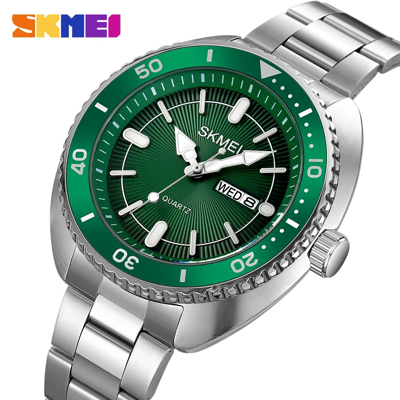 

SKMEI Luxury Stainless Steel Watches Mens Casual Time Date Week Quartz Wristwatch For Male 3Bar Waterproof Alarm reloj hombre