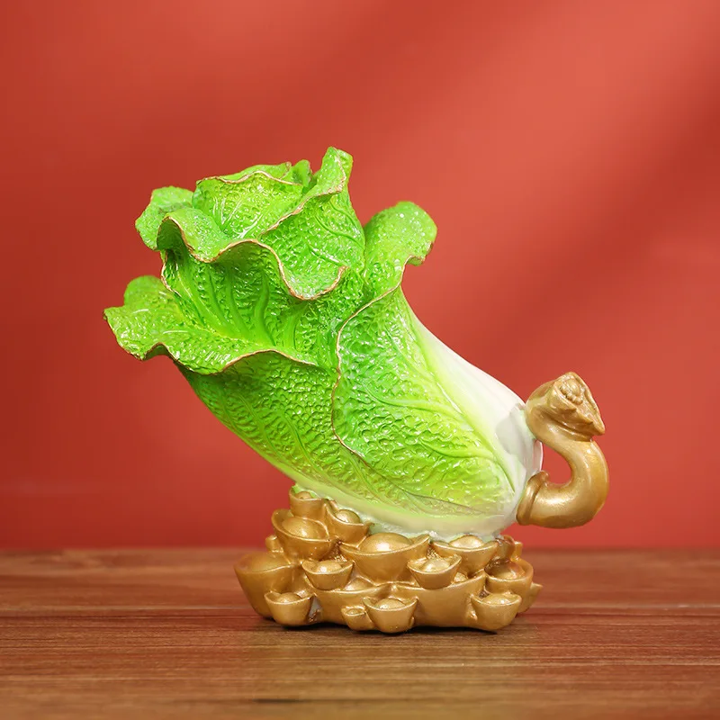 ‌Chinese Style Jadeite White Cabbage Sculpture - Feng Shui Wealth Symbol, Unique Gift for Business Opening, Office Decor