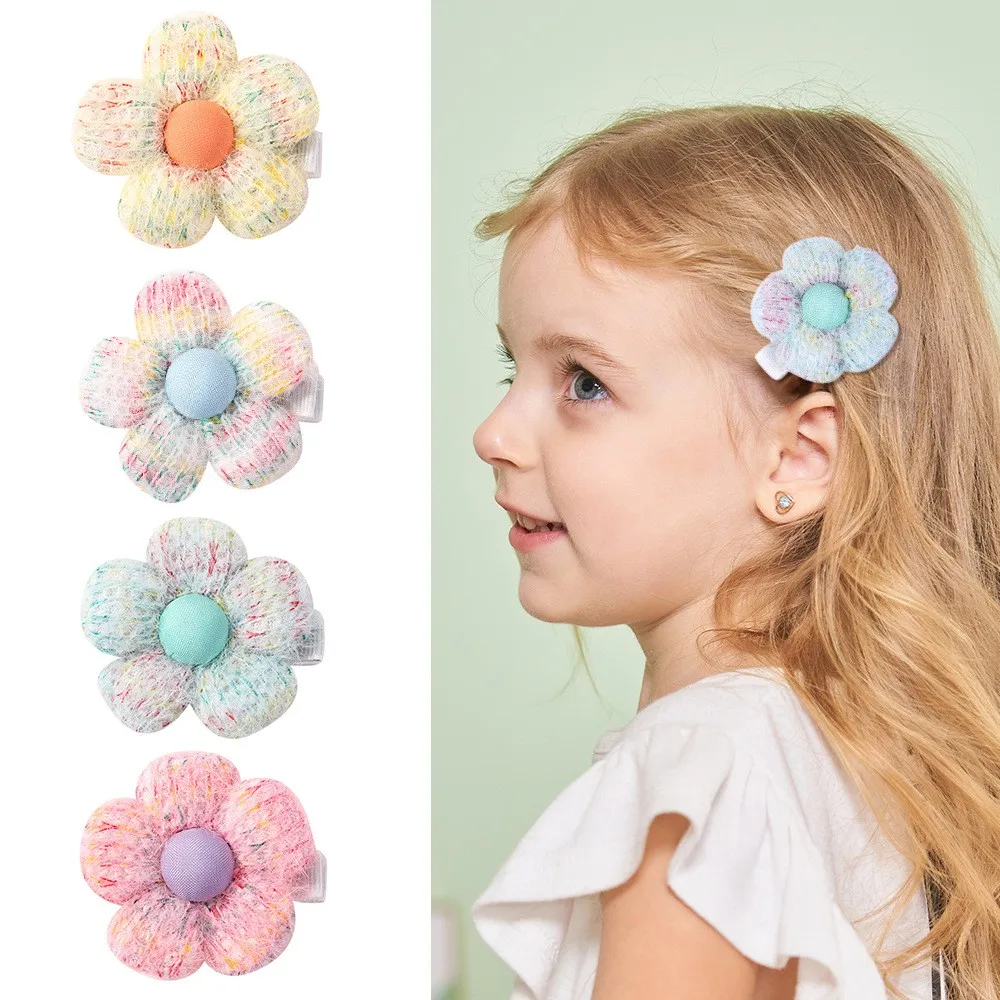 

60pc/lot 2" Crochet Flower Hair Clips for Girls Hairpins Baby Wool Knit Floral Hair Clips BB Barrettes Kid Hair Accessories Bulk