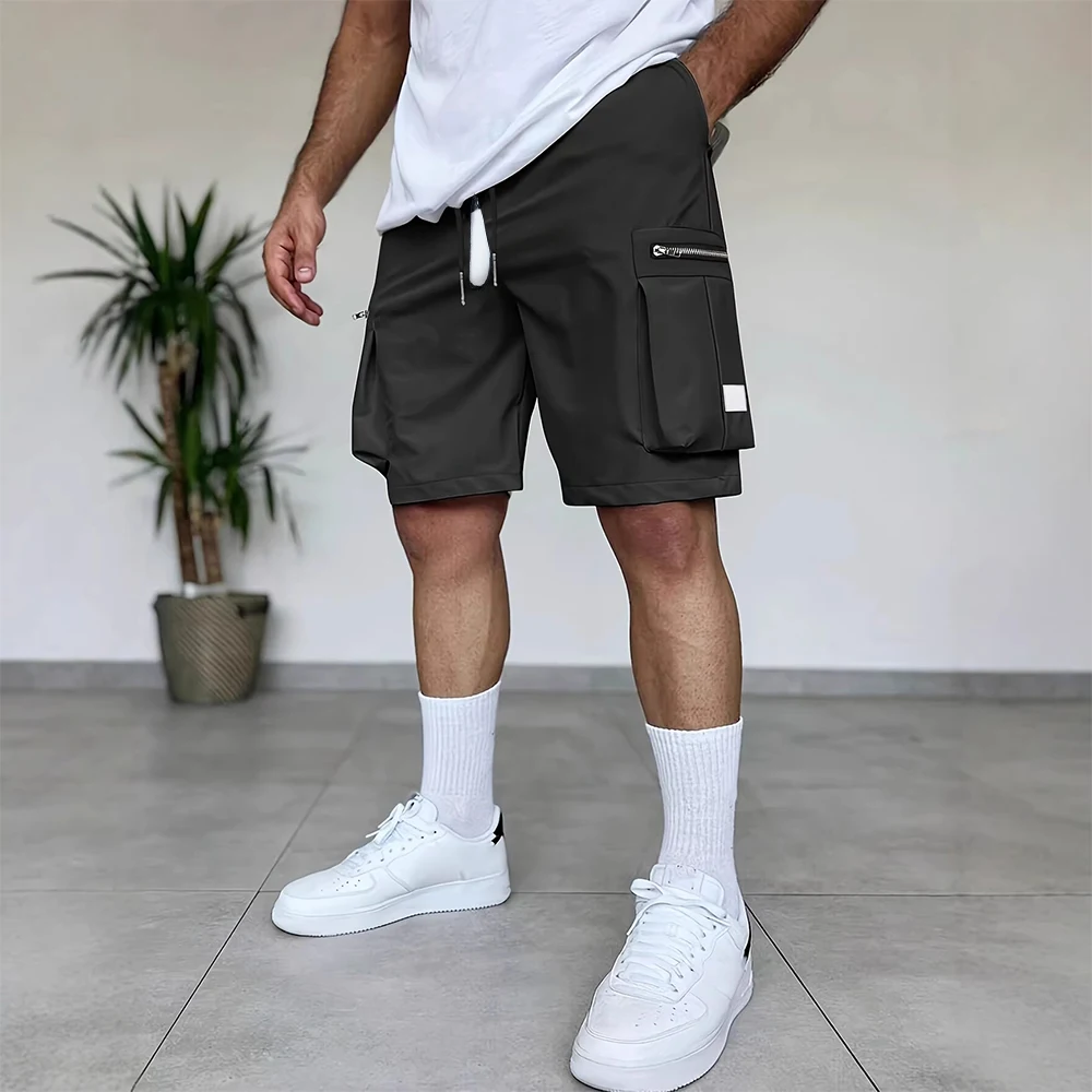 Liaeglam Extended Zipper Men Cargo Shorts Summer Open Crotch Plus Size Pockets Bottoms