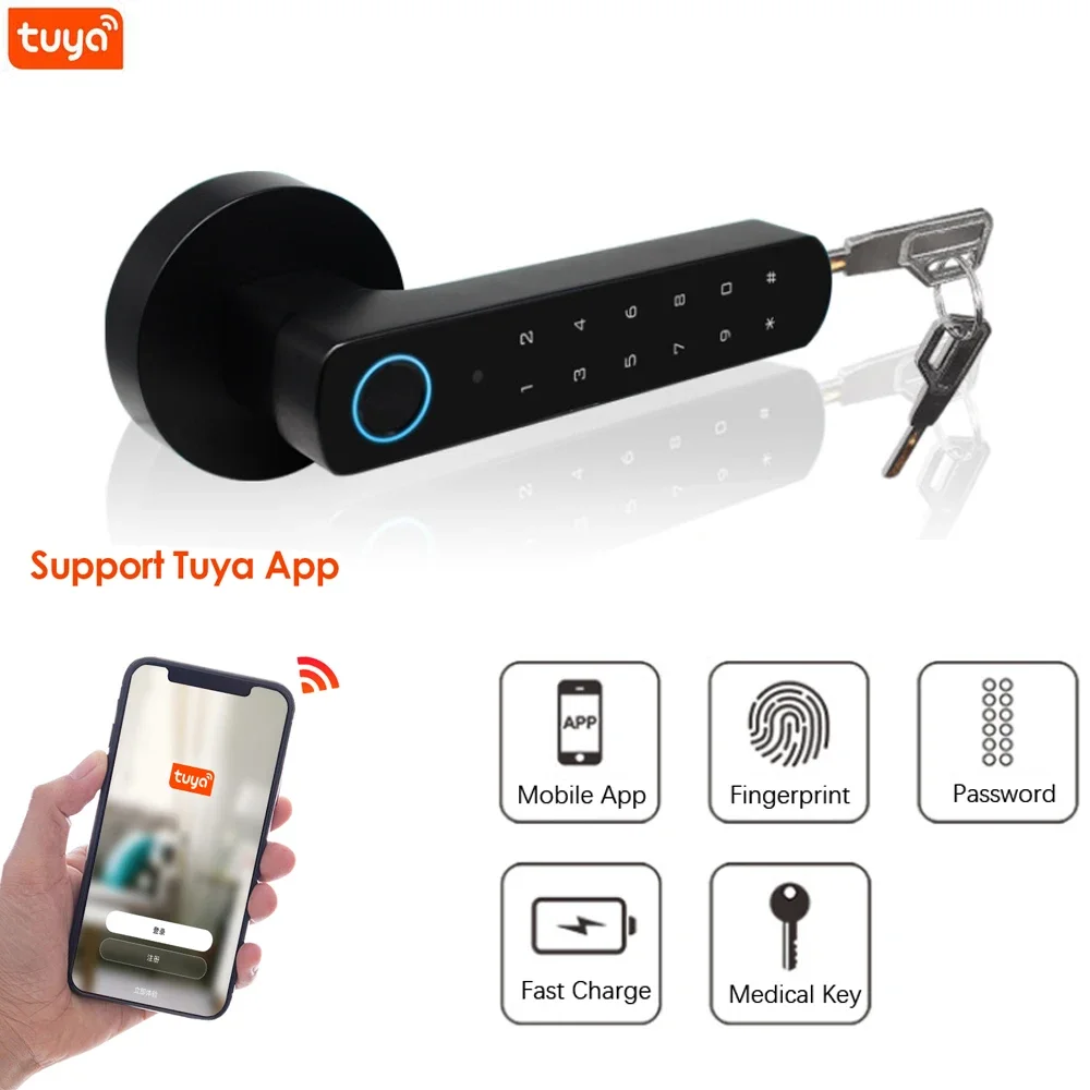 Bluetooth Tuya Mobile APP Remote Control Smart Password Code Number Card Lock For Indoor Wooden Metal Door