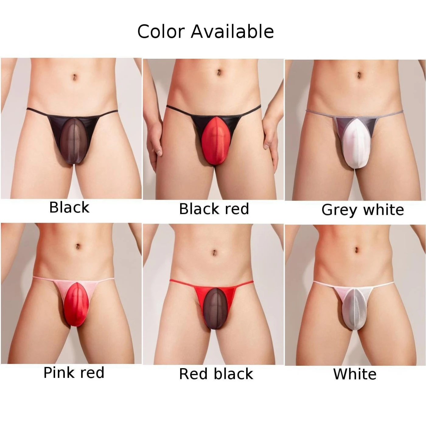 

For All Seasons Black Red Mens Oil Shiny Underwear T-back Underpants Thongs Style Classic Theme Color Matching