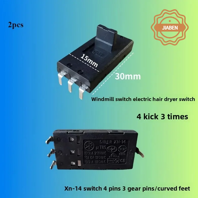 2PCS  XN-14 for PHILIPS hair dryer switch 4 feet dial 3 times 4 feet 3 gears pin/curved foot