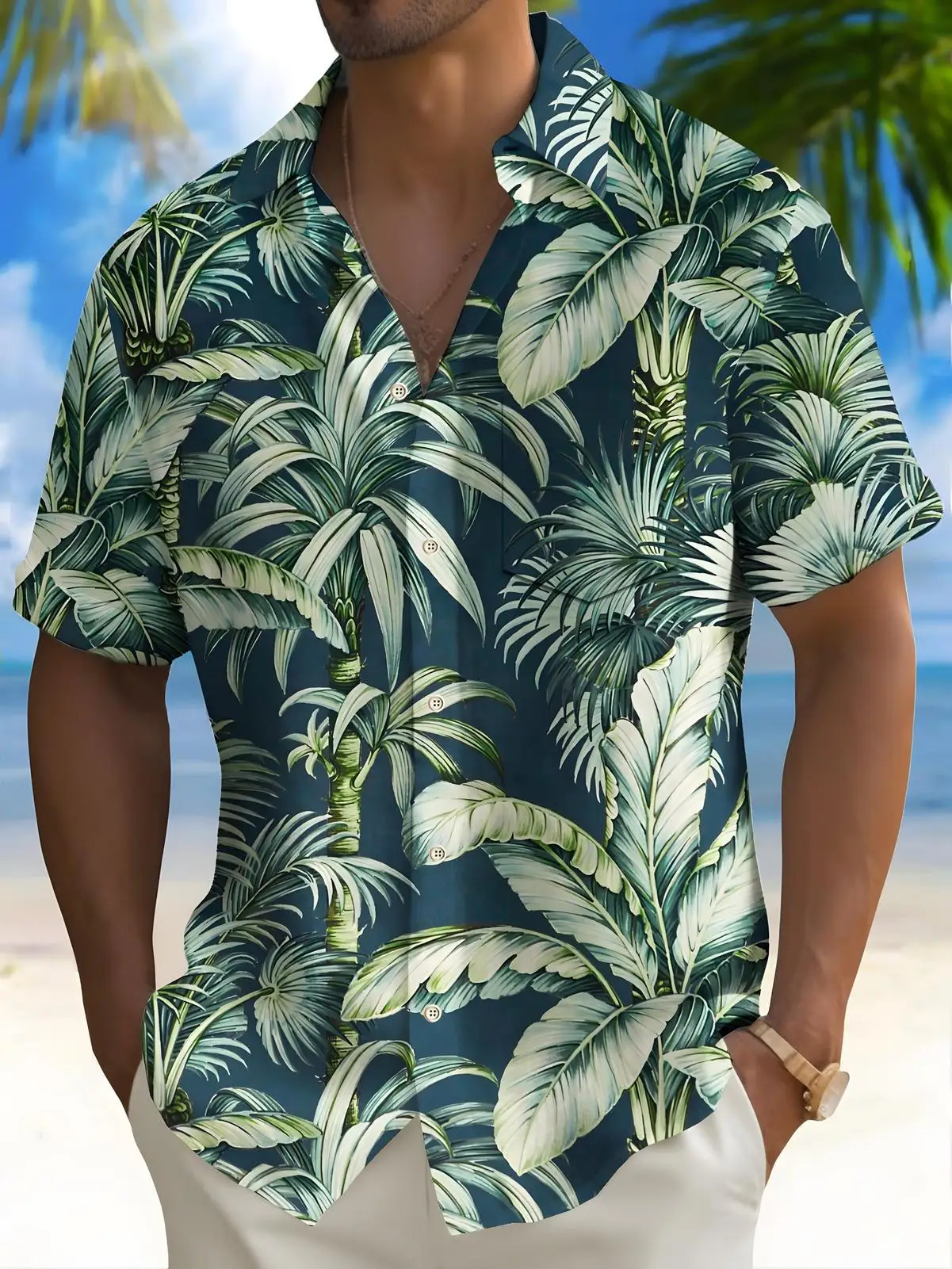 

Hawaiianparasol Tree Printed Pattern Outdoor Shirt Short Sleeve Summer Beach Casual Tops Shirts Oversize Loose Men's Clothing