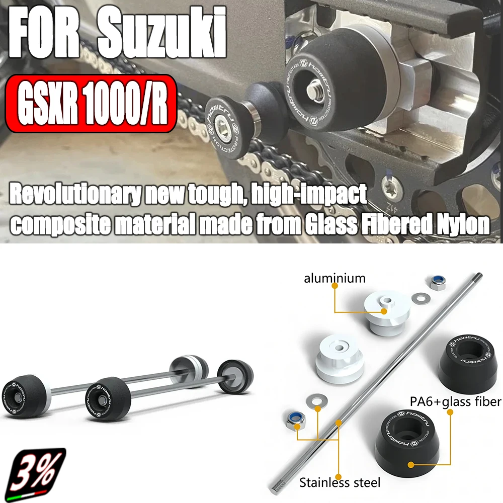 

For Suzuki GSXR1000 GSX-R1000 GSX-R1000R 2017 2018 2019 2020 2021 2022 2023 Front Rear wheel Spindle Crash Protection