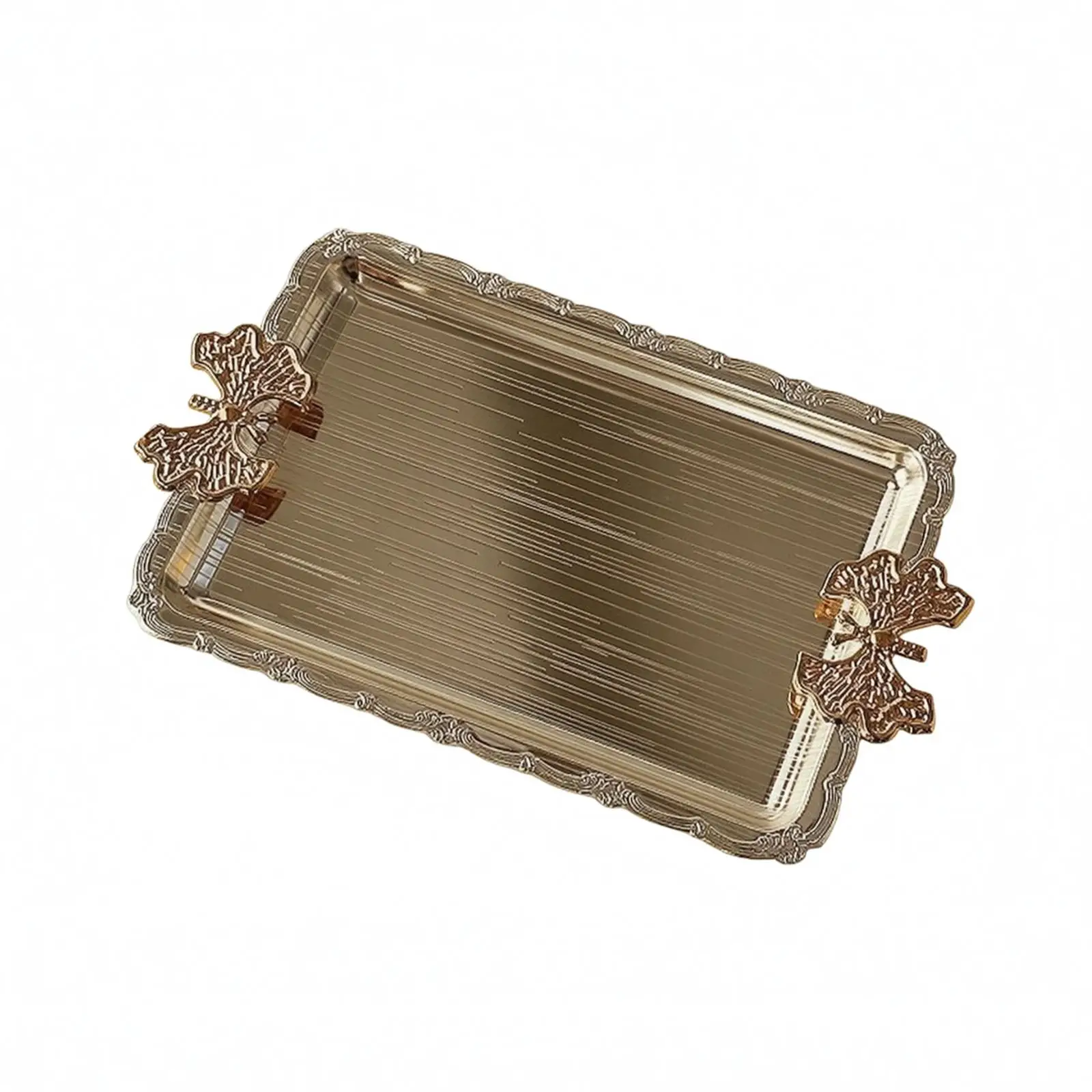 Ornate Metal Serving Tray Silver Rectangular Decorative Platter for Dessert Display Elegant Tray for Dining Table Vanity