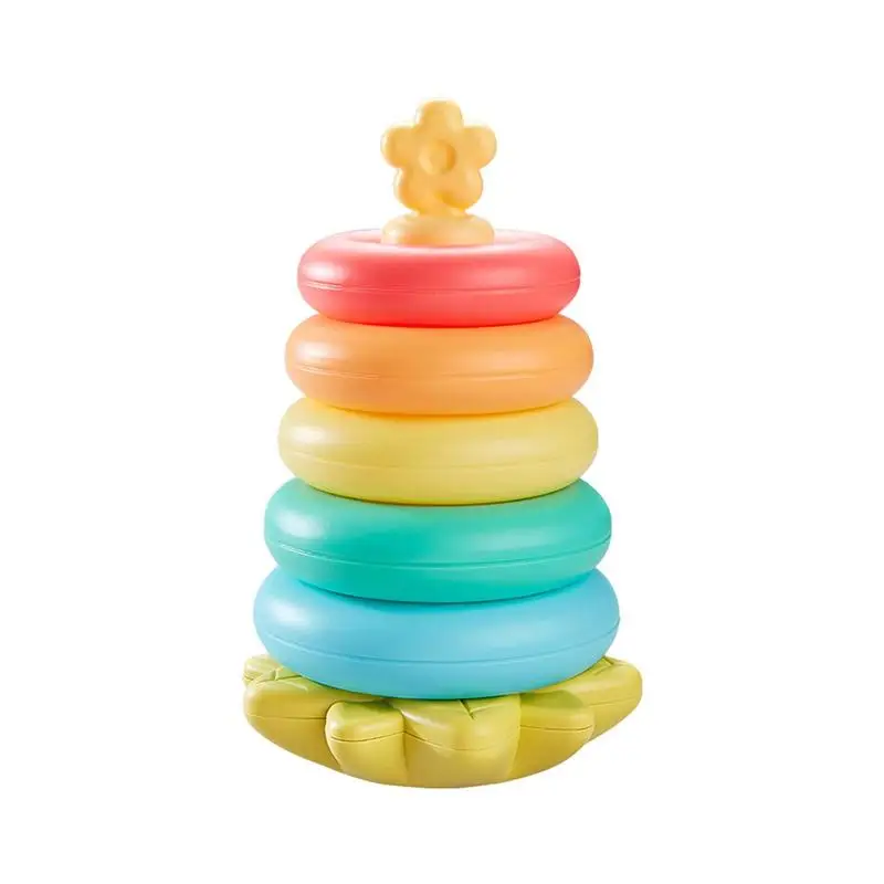 Educational Ring Stacker Educational Sensory Learning Toy Developmental Hand-eye Coordination Rainbow Spin Stacking For 1-3 Year