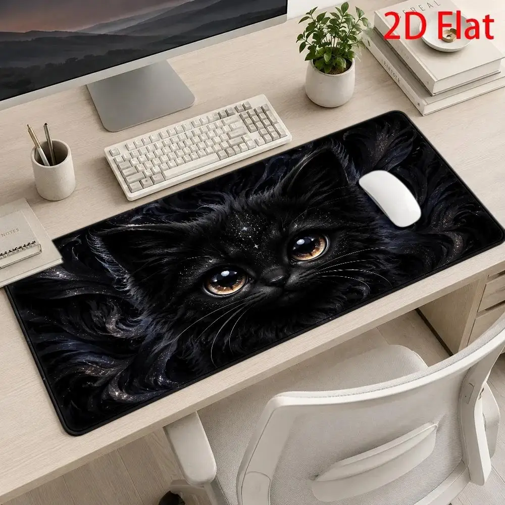 Star Sky Black Cat Large Mouse Pad, Cosmic Beard Desktop Pad, Dark and Dreamy Artistic Design alfombrillas para escritorio
