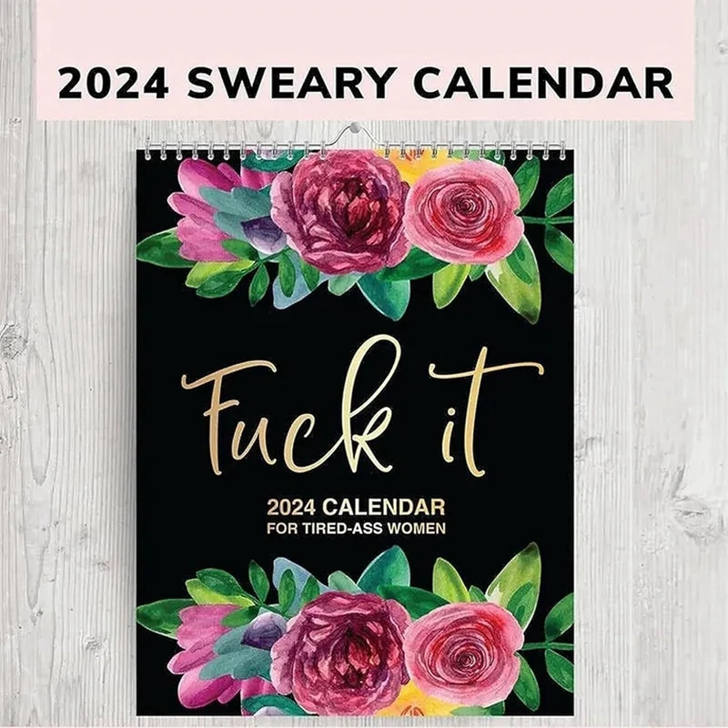 Calendario de pared para mujeres cansas, divertido calendario mensual con gancho, mordaza de elefante blanco, regalo duradero, 2024