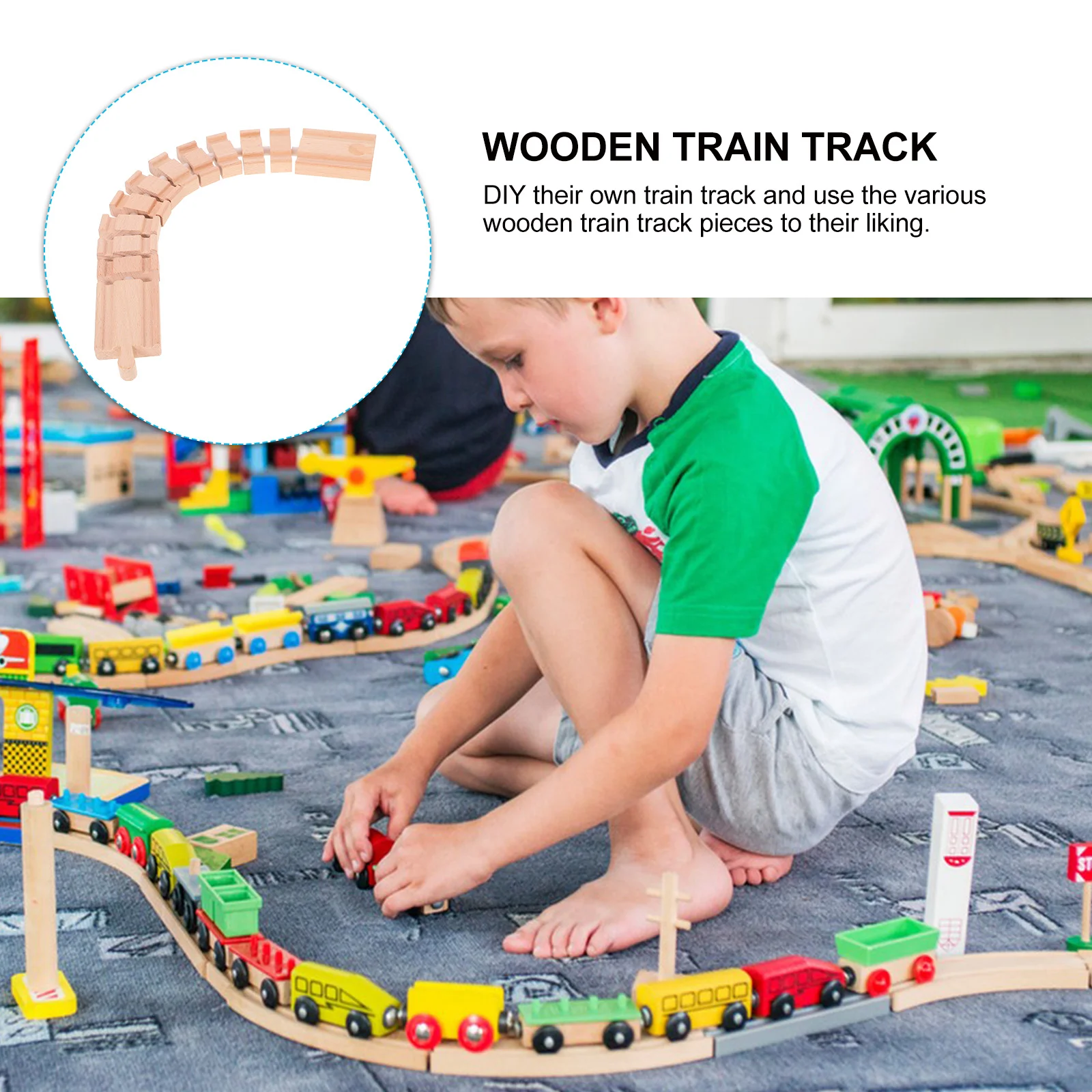 DIY Wood Train Track Children Educational Train Railway Track Toy Wood Railway Accessory wooden train track