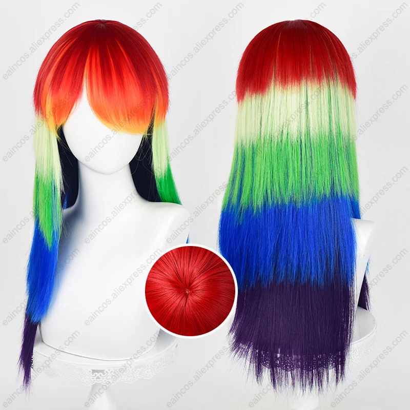 Peruka do cosplay Rainbow Dash 65cm długie peruki mieszane kolorowe żaroodporne włosy syntetyczne