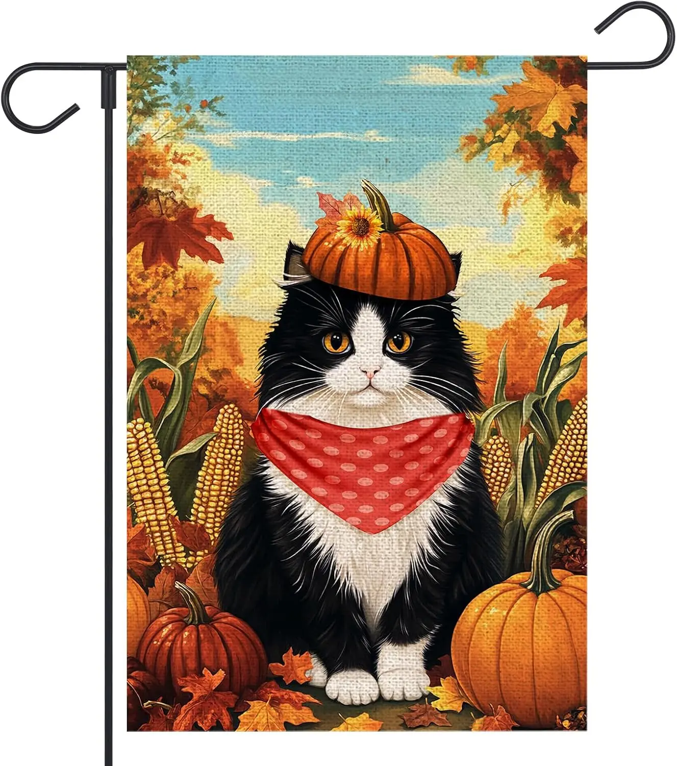 Fall Cat Garden Flag 12x18 Inch Double Sided Autumn Harvest Pumpkin Maple Leaves Burlap Flag for Seasonal Holiday Outside Ya hhz