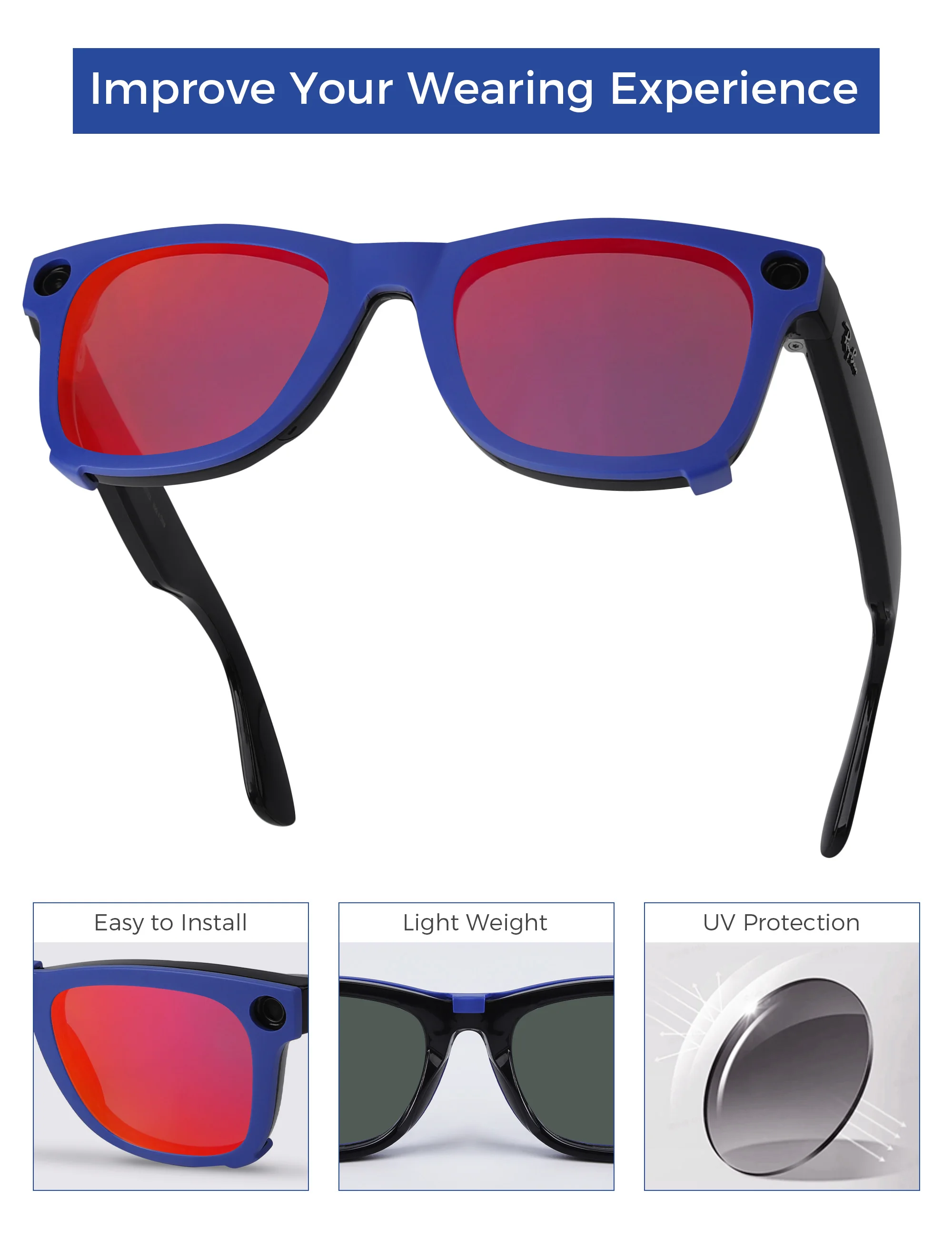 

Rarayvix Polarized External Mount Clip-on Blue for Ray-Ban Meta Wayfarer RW4006 50mm for Men Women UV Protection Sunglasses