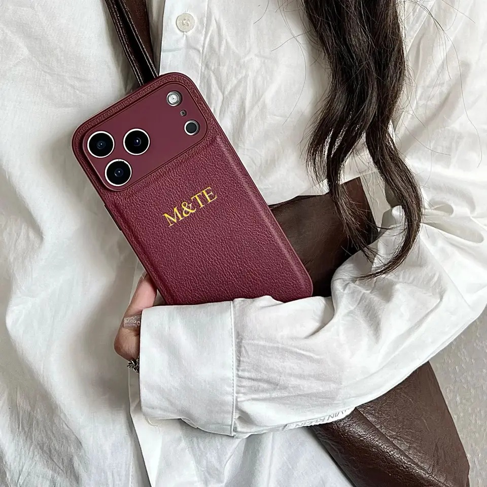 Funda de lujo de cuero sintético personalizada con nombre o inicial en dorado para iPhone 17 16 15 14 13 Pro Max Plus Air, regalo 5