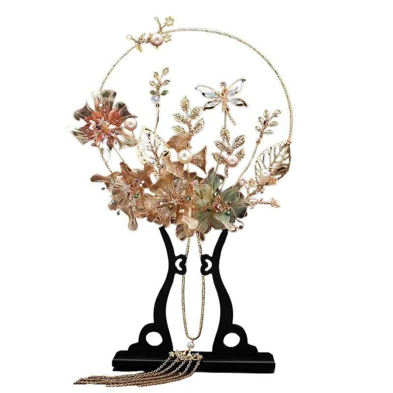 gold-hollow-antique-fan-classical-group-fan-women's-chinese-wedding-bridal-accessories