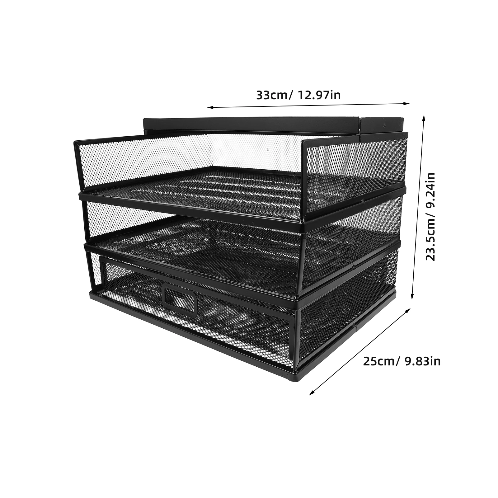رف تخزين ملفات سطح المكتب مكون من 3 مستويات، هيكل حديدي قوي، منظم متعدد الأقسام لمجلدات الأوراق والحروف والمكتب #3