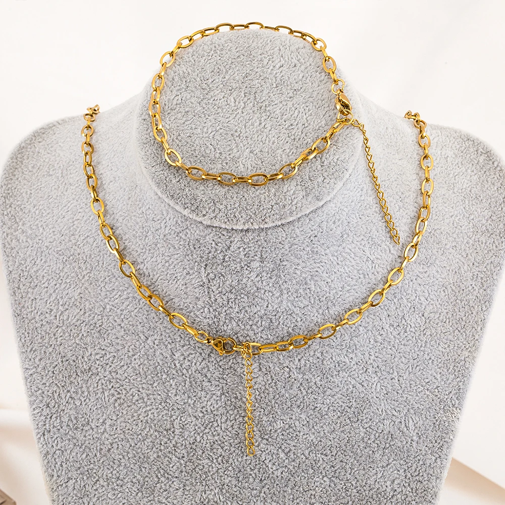 1pc 5pcs Necklace Bracelet Sets Stainless Steel 4mm Frame Link Chain Lobster Clasp Women Jewelry Making Handmade Birthday Gifts