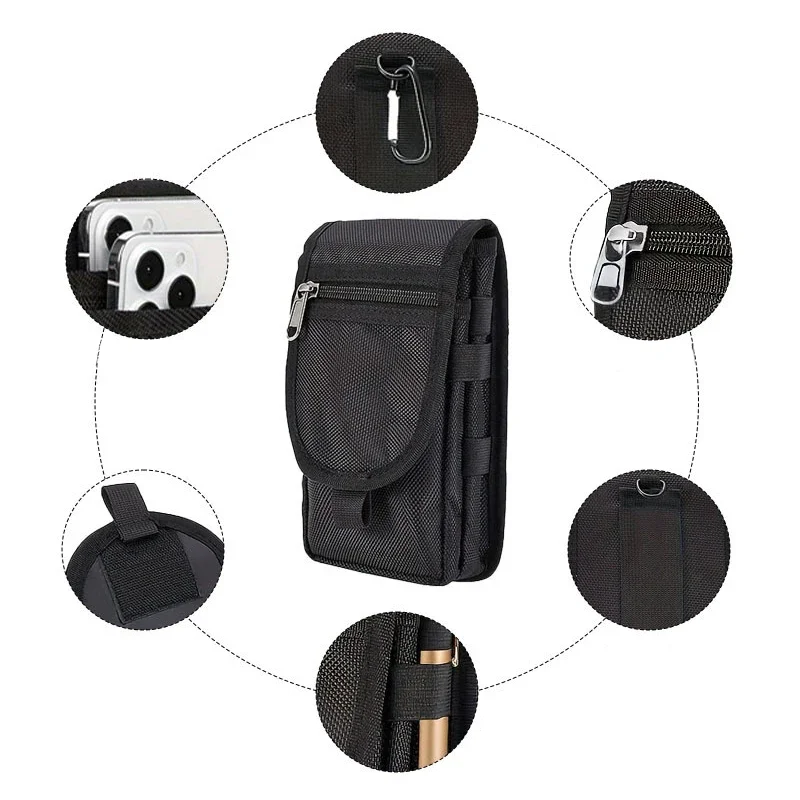 Bolsa de telefone flip com três compartimentos para inserção de caneta casual e cintura pendurada bolsa de cinto masculina carteira de grande capacidade