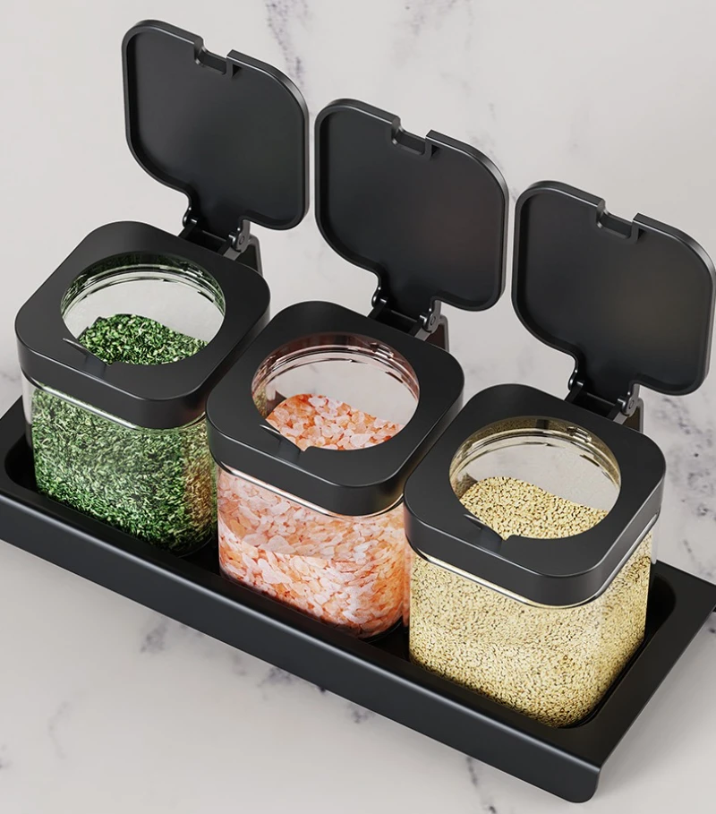 

3PCS/Set Glass Spice Jar with Spoon Airtight Seasoning Storage Container Set Condiment Organizer for Kitchen