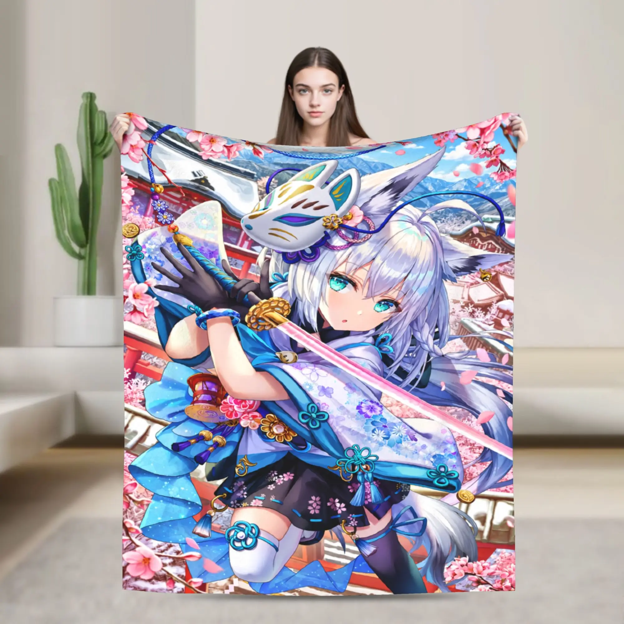 Hololive Gamers Shirakami Fubuki Print Blankets Super Soft  Throw Blanket Winter Boy Girl Couch Chair Sofa Bed Bedspread