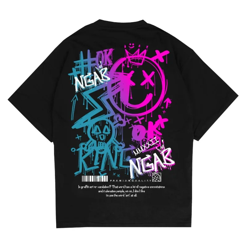 

Ngab Kaos District Oversized Street Vandal Hitam Унисекс Мужская и женская модная женская футболка в стиле аниме