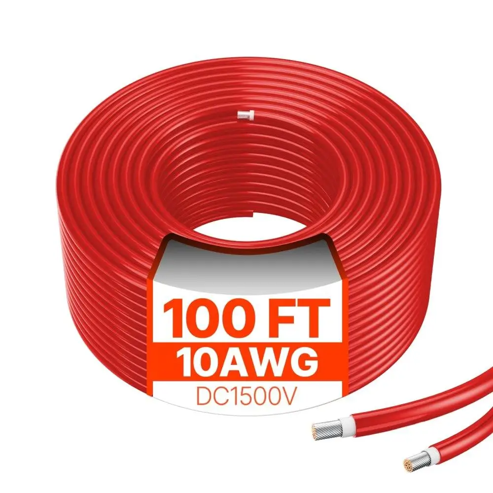 

100FT 10AWG Solar Panel Extension Cable Waterproof PV 6mm² Red Wire for Outdoor Use Solar System