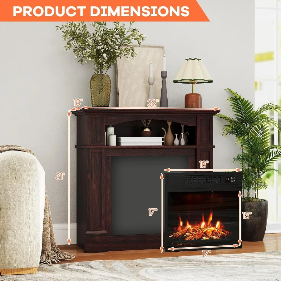 32 مدفأة كهربائية مع حزمة مانتل قائمة بذاتها تتميز بصندوق نار خشبي محيطي 18 مدفأة مدفأة مع 3 فلام