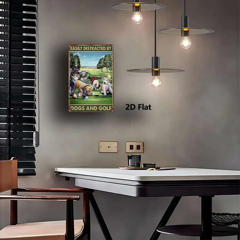 2D Flat, 1pc, Metal Sign, Funny Dog and Golf Tin Sign, with a vintage distressed look, suitable for home, restaurant, cafe, bar, or garage decoration, perfect for room decoration - 8x12inch view 3