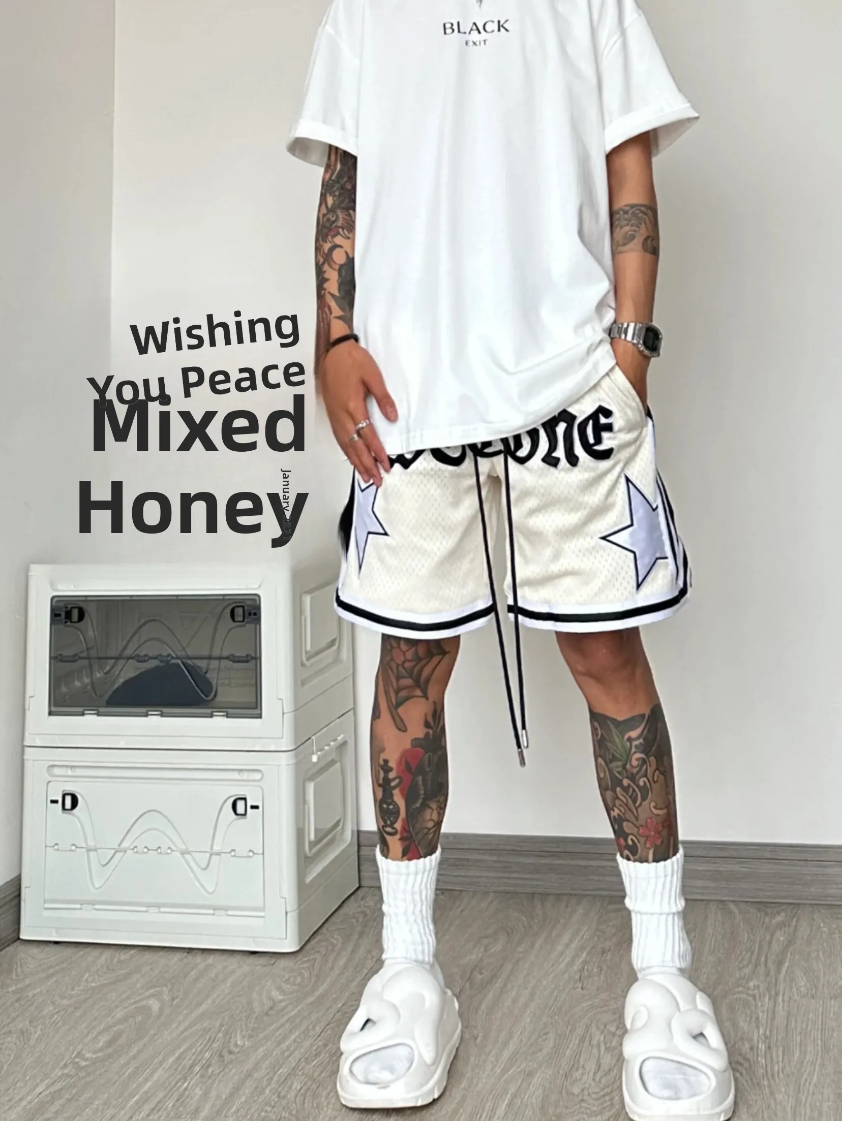 

Loose Fit American High Street Baskeall Sport Straight Leg Five-Quarter Casual orts for Men Summer Trendy Brand Embroidery