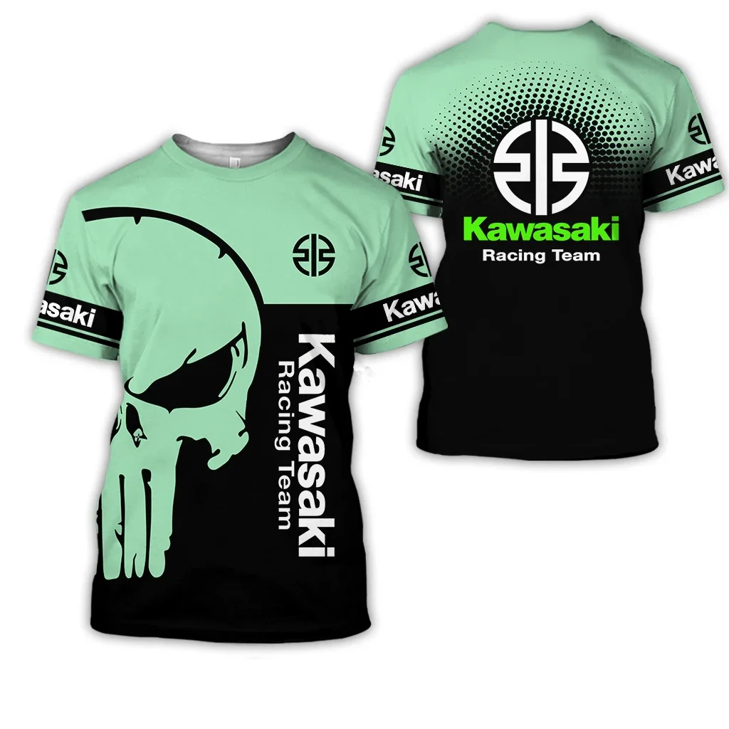 2024 ฤดูร้อนใหม่ผู้ชายรถจักรยานยนต์Kawasakiโลโก้ 3Dพิมพ์สบายๆเสื้อยืดผู้หญิงเด็กStreetขนาดใหญ่top
