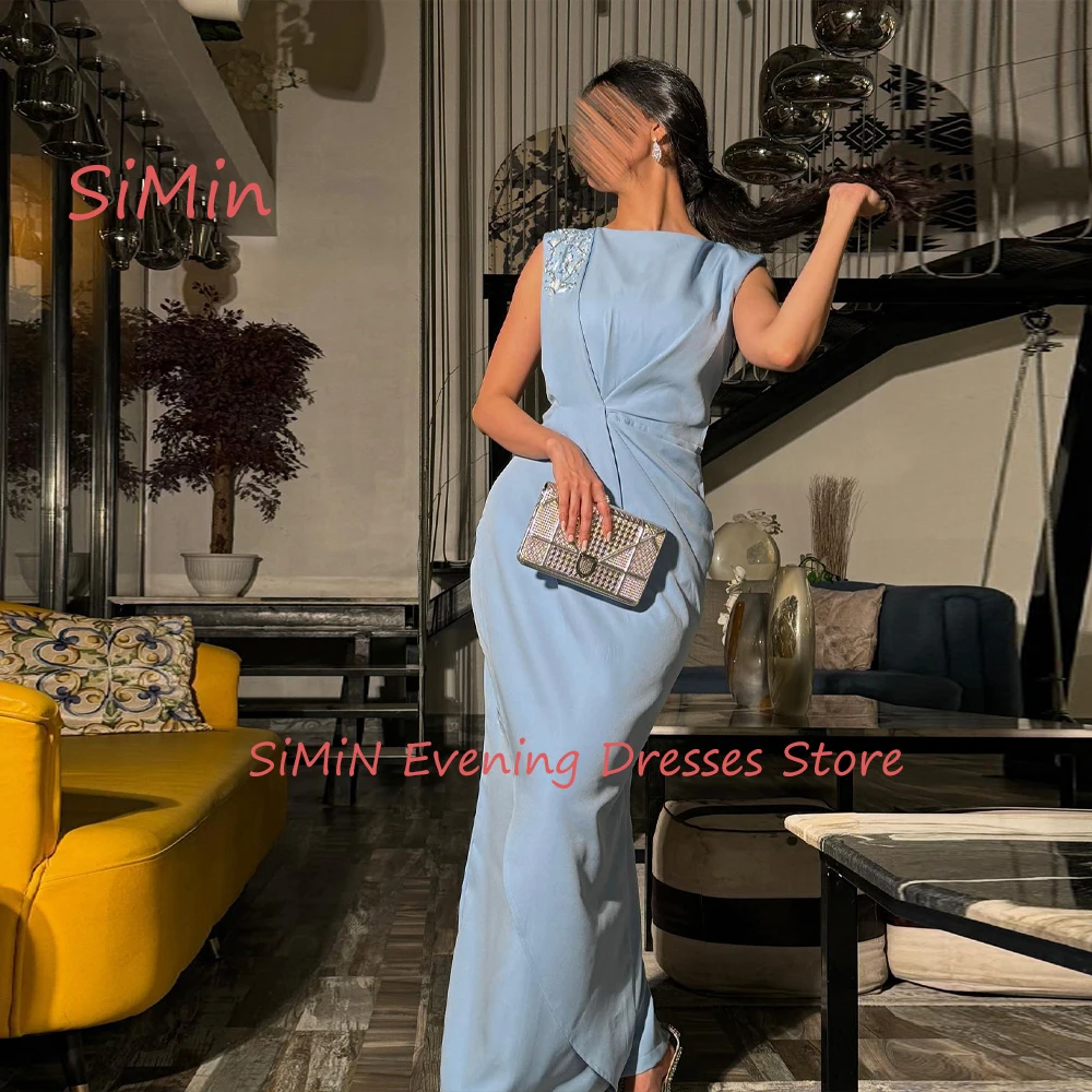 

Simin Saudi O-Neck Simple Ruffle Mermaid Sleeveless Embroidery Grace Ankle-Length Arab Evening Party dresses for women 2024