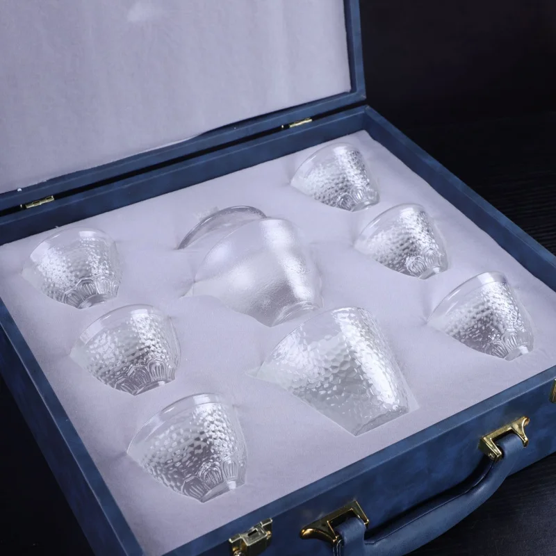 Glass Hammer Pattern High-end Tasting Cup Tea Light Luxury Gift Box Set Essential for Home and Office