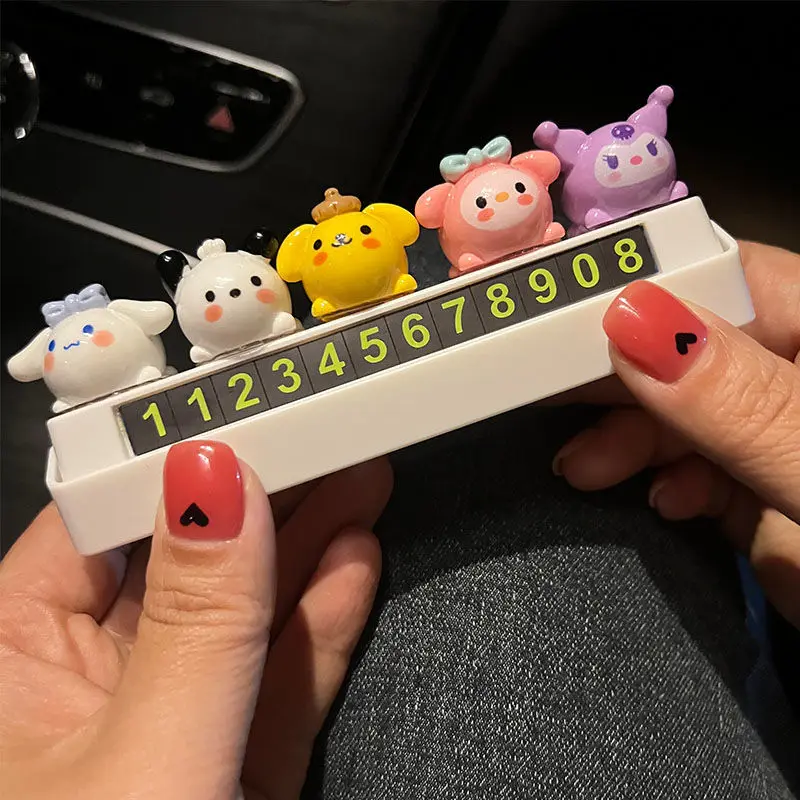 Sanrio Kuromi Kawaii Anime Temporary Parking Phone Sign Mobile Phone Number Plate Car Interior Decoration Center Console 24 Hot