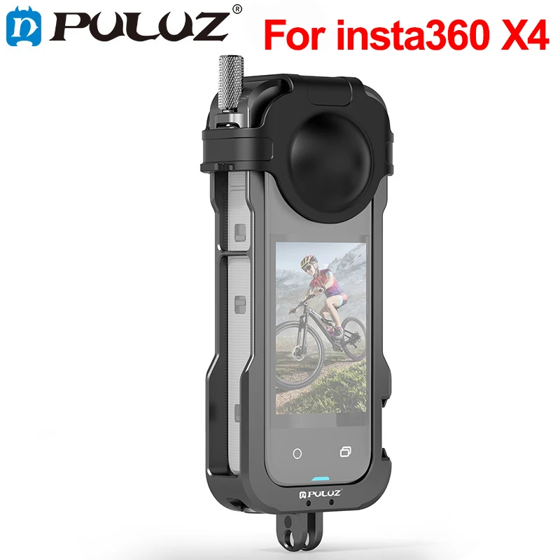 PULUZ Aluminum Alloy Cage Expansion Protective Housing Frame+Rubber Lens Cover For Insta360 one X4 Panoramic camera accessories
