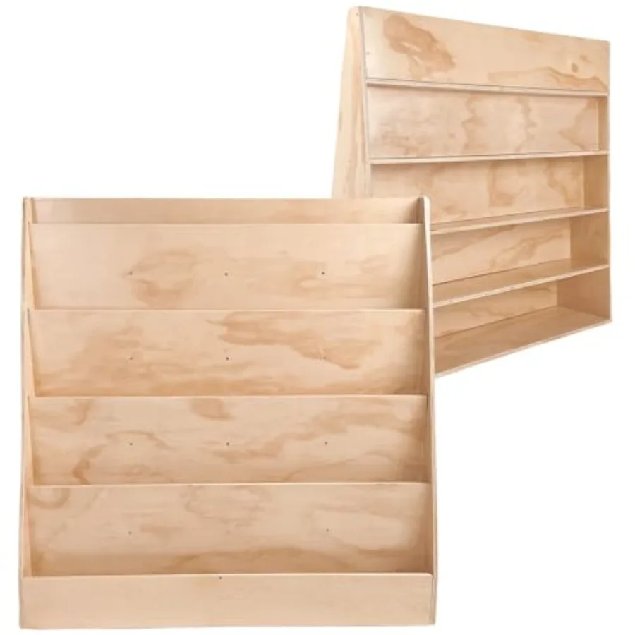 

Односторонняя книжная полка: 5-уровневая книжная полка Монтессори, деревянный классный книжный шкаф для библиотеки со спинкой для хранения, натуральный большой