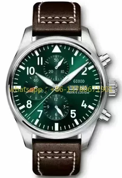 Luxury New 43mm High Quality Men Automatic Mechanical Watch Big Brown Black Leather Pilots Stainless Steel Luminous Green Coffee