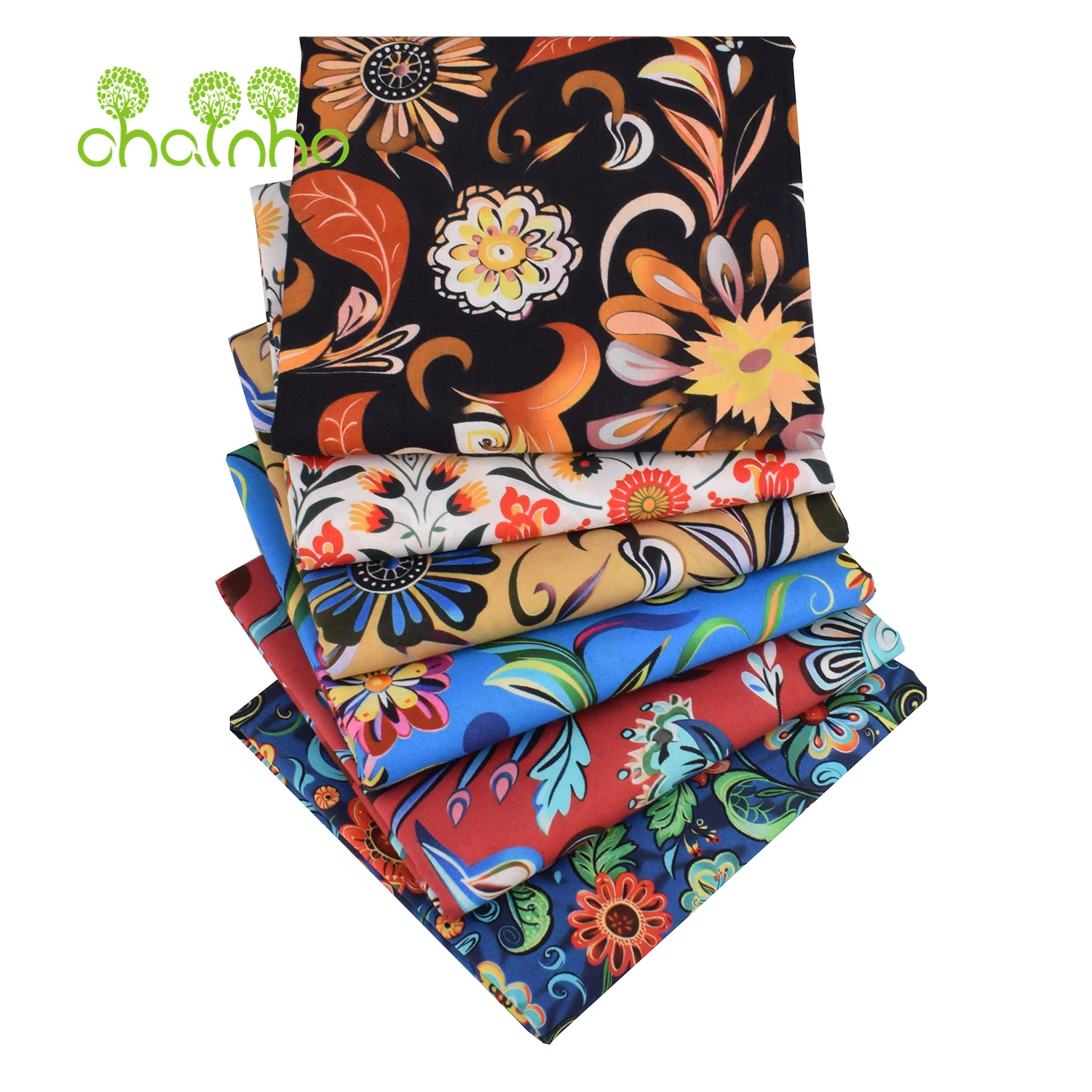 Chainho,Printed Plain Weave Poplin Cotton Fabric,DIY Quilting Sewing Material,Patchwork Cloth,Floral Series,2 Sizes,P26PC25