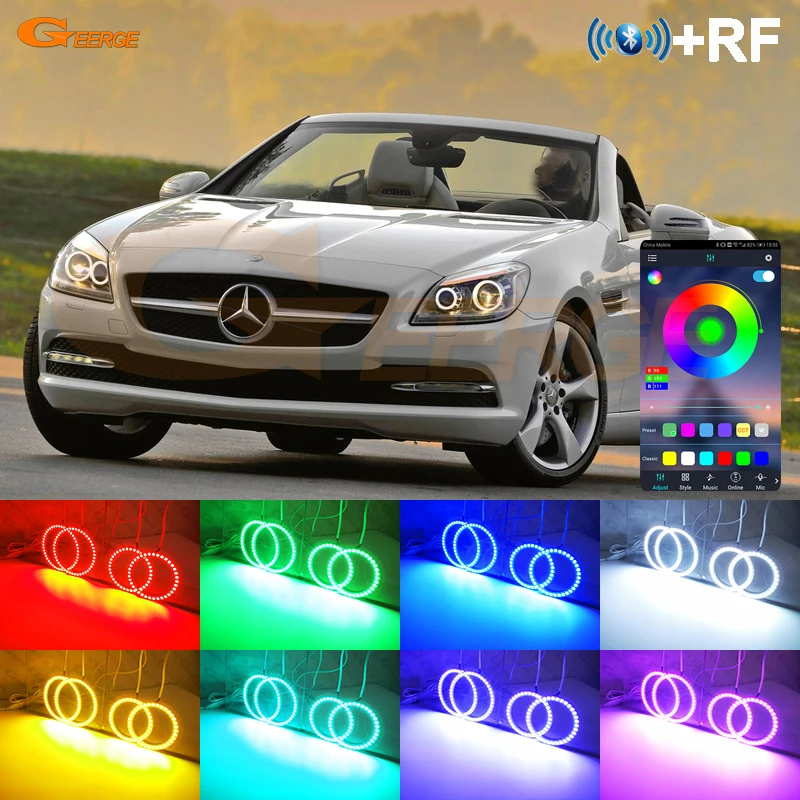 

For Mercedes Benz SLK Class R172 2011 2012 2013 2014 2015 Bluetooth APP Multi-Color RGB Led Angel Eyes Kit Halo Rings