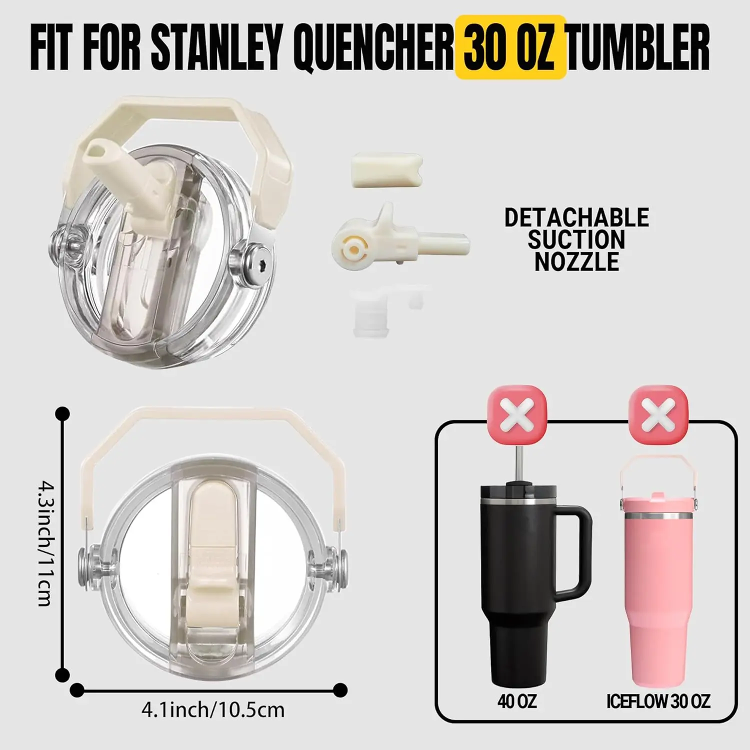 Leakproof Flip Lid for Stanley Quencher 20oz 30oz Tumbler,BPA-Free Straw Cover with Handle & Splash Guard,Travel Cup Accessories view 3