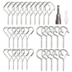 12/20PCS Q-Hanger Screw Hooks Hear Ceiling Hooks for Hanging Plant with Safety Buckle Stainless Steel Outdoor String Light Hooks