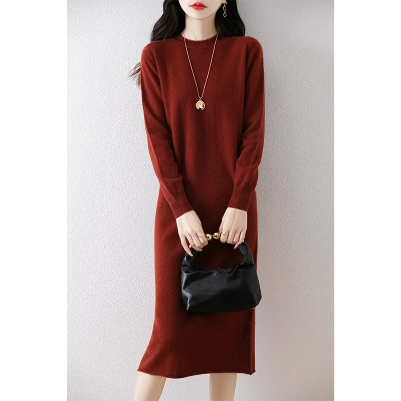 2024 Autunmn/Winter Loose O-neck Dress Casual Women's Dresses On Offer Clearance Free Shipping 100% Wool Knitted Jumpers