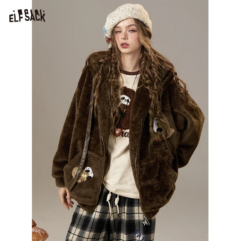 ELFSACK 2025 شتاء الوافدين الجدد عادية لطيف التطريز أفخم مقنعين سترة منتفخة للمرأة #1