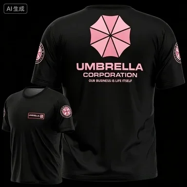 Umbrella Corporation Theme T-shirt Biohazard Graphic Print Round Neck Casual Tee for Men Women Daily Wear
