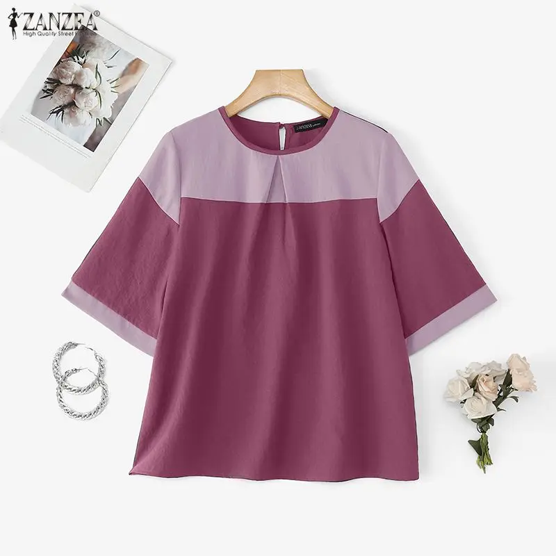 Zanzea vintage topos moda feminina blusa 2026 verão meia manga o pescoço camisas casuais overszied túnica elegante streetwear blusas