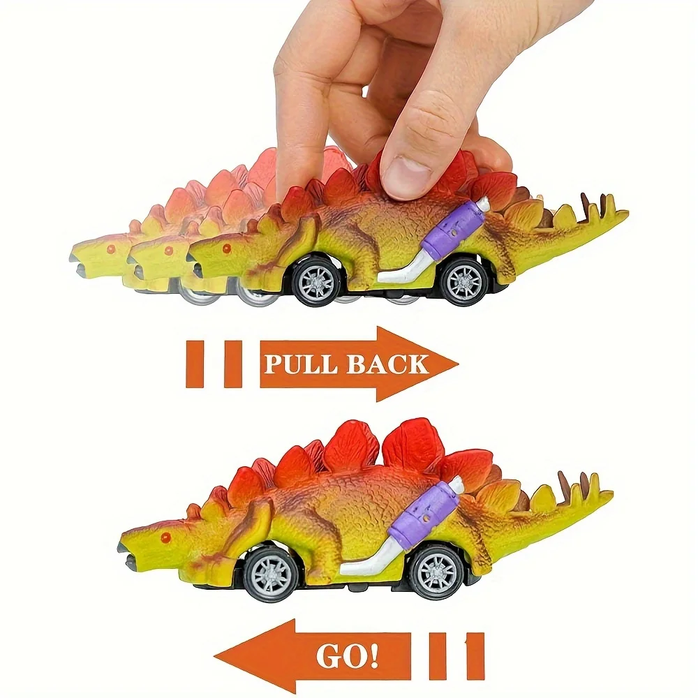 Juego de 6 uds de coches de juguete de dinosaurio para niños, modelo de dinosaurio, ala de dragón, tiranosaurio, coche de giro extraíble y Go